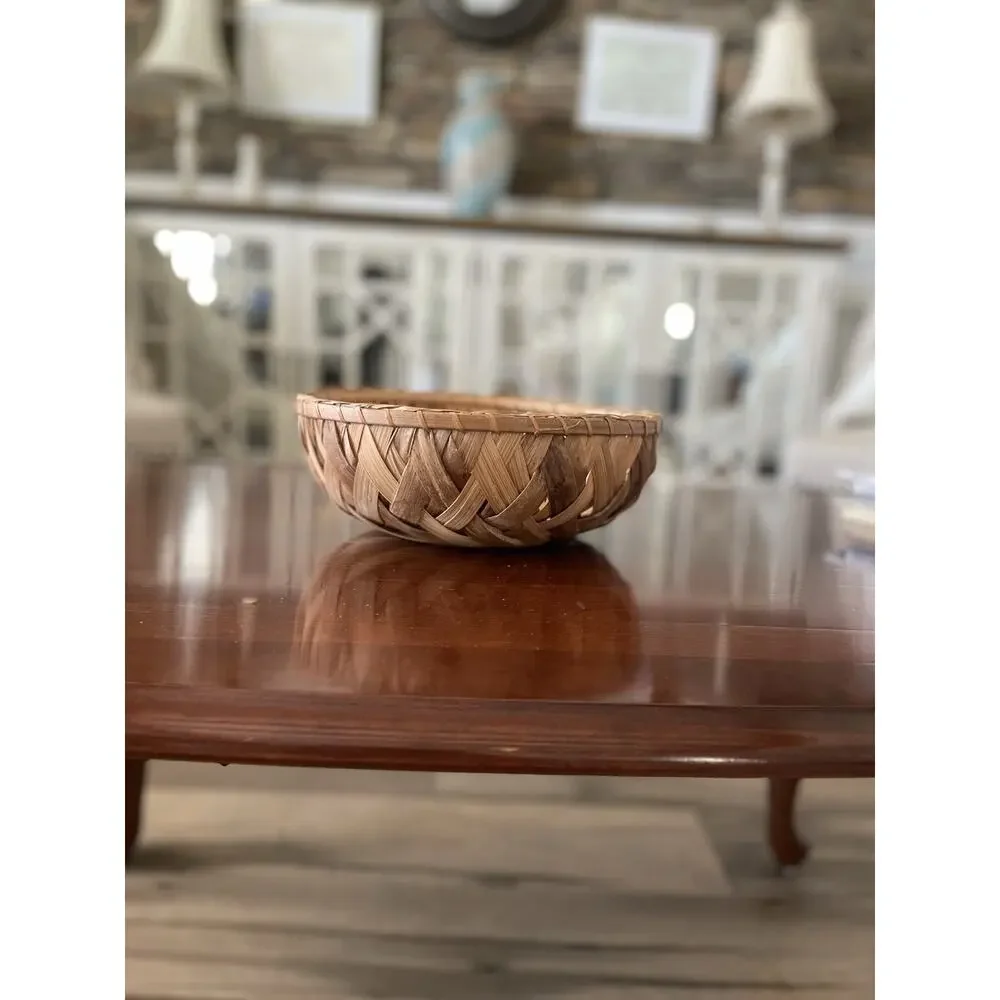 Vintage Hand Woven Wood Splint Basket Rustic Farmhouse Bread Decorative